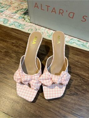 MIA Pink Gingham Bow Slide Mules